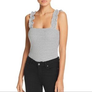 Little Black Bodysuit Striped Ruffle Bodysuit M